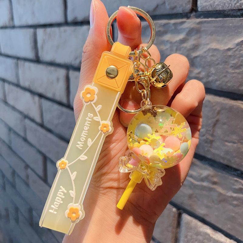 Decorative Pendant Cute Lollipop Bubble Beads Oil Quicksand Drift Bottle Keychain