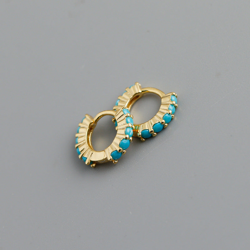 Circle-shaped Diamond Colorful Crystals Opal Zircon S925 Sterling Silver Earrings