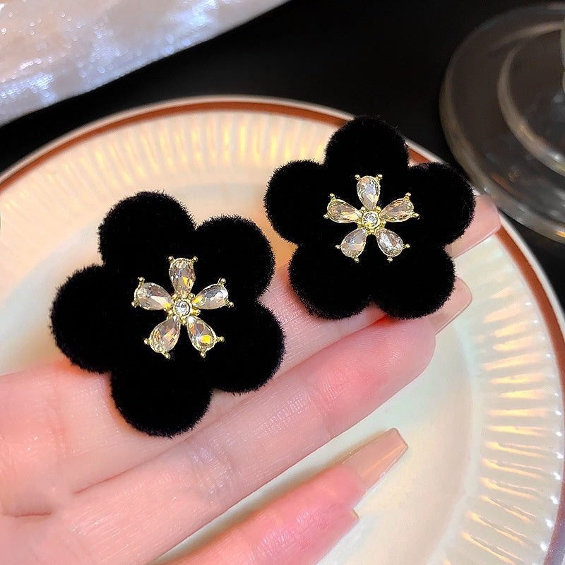 Flower Rhinestone-embedded Stud Earrings