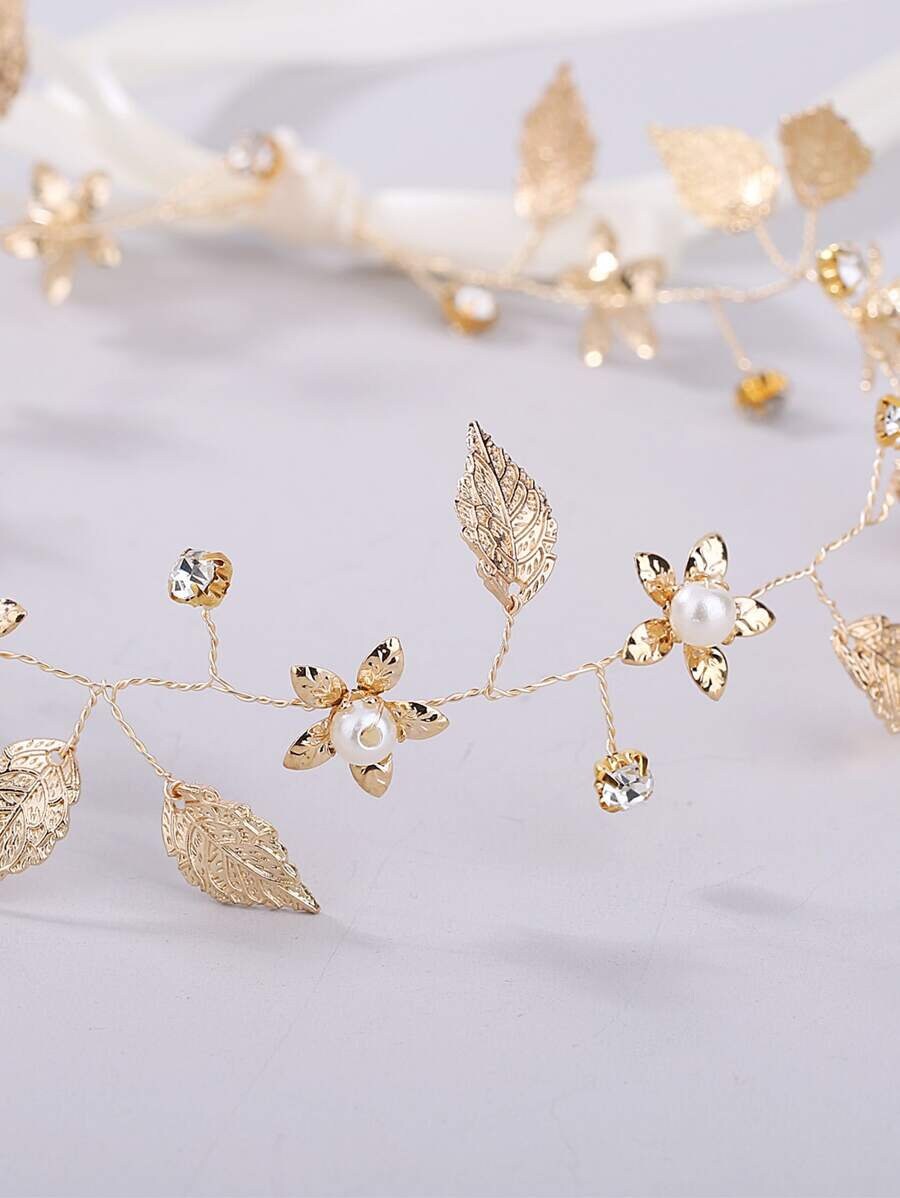 Faux Pearl And Leaf Headband