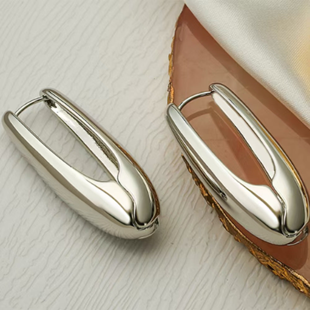 Simple Glossy Oval Water Drop Ear Clip Earrings