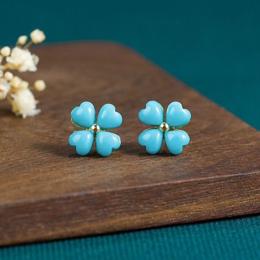 Turquoise Clover Gold Base Stud Earrings