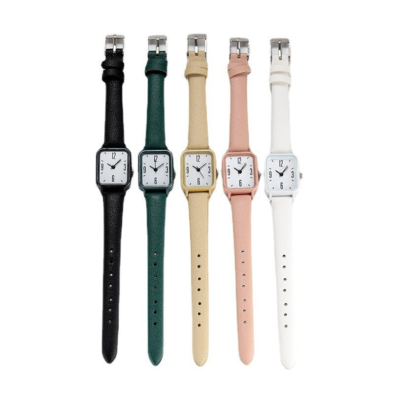 Simple Square Scale Digital Leather-belt Women's Watch