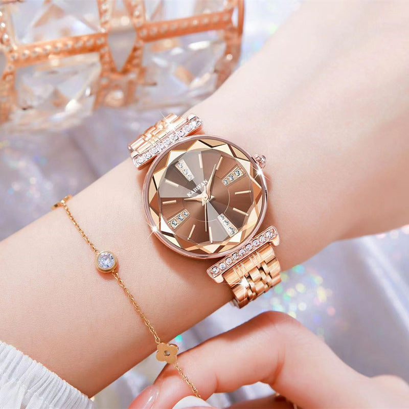 Women's Diamond Mirror Waterproof Steel Watch