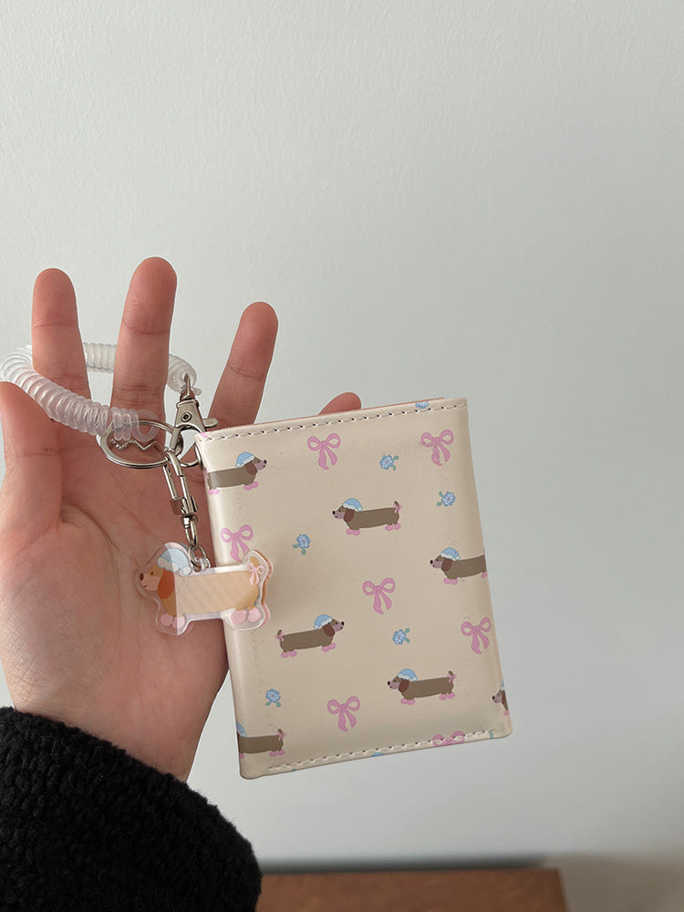 Multiple Card Slots Floral Dachshund Three-fold Wallet