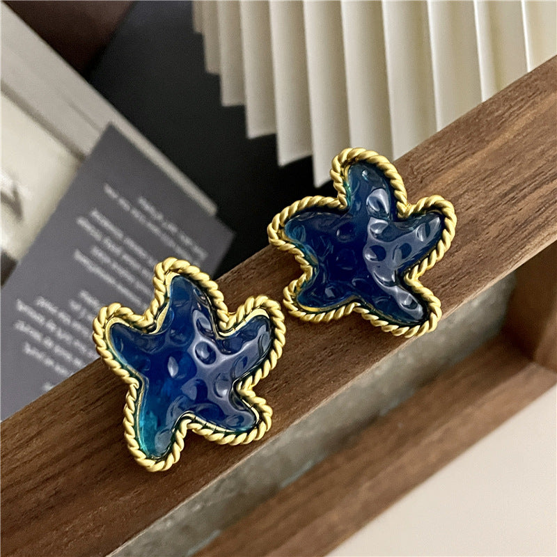 Retro Cool Ocean Style Handmade Colored Glaze Starfish Ear Clips