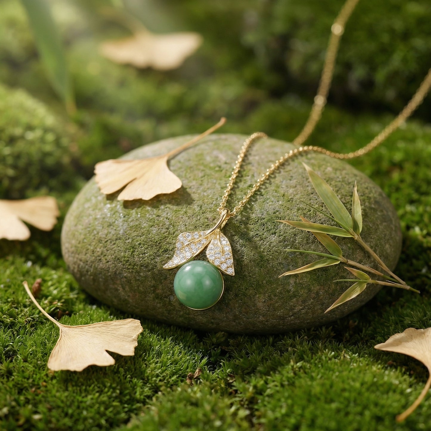 925 Sterling Silver Elegant Nature-Inspired Necklace with Green Gemstone and Sparkling Crystal Leaf Accents