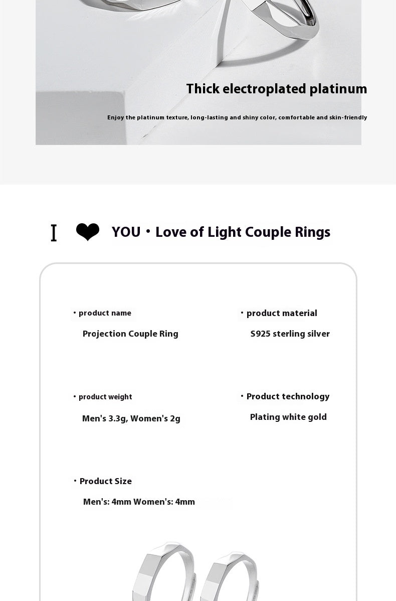 S925 Sterling Silver Projection Couple Ring