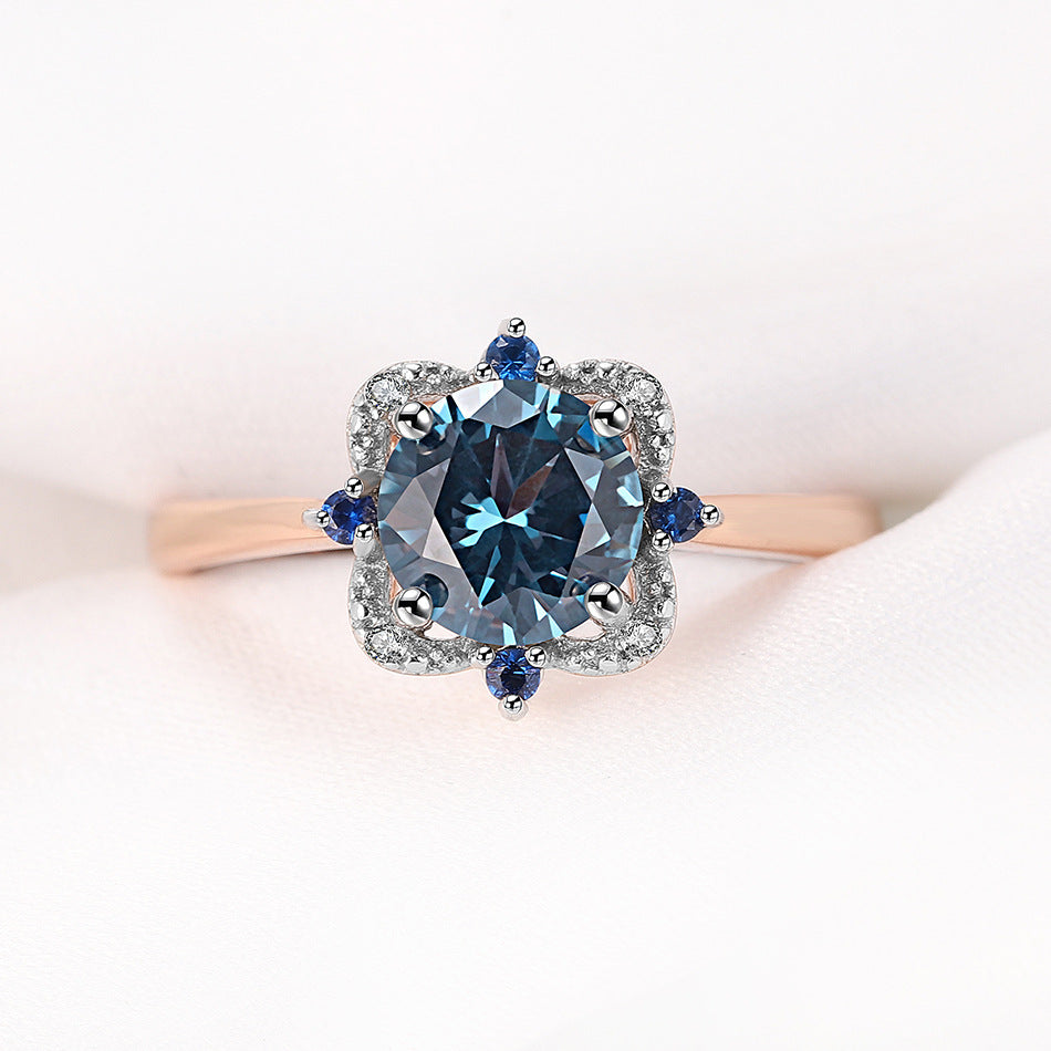 Sterling Silver Blue Rose Gold Separation Electroplated Ring