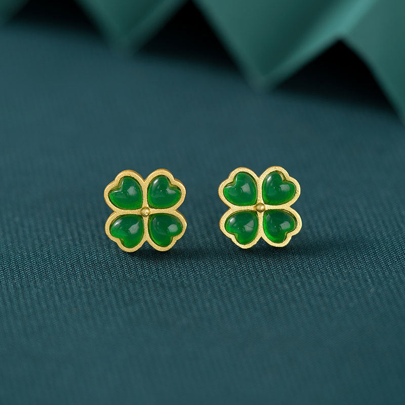 Retro Love Clover Sterling Silver Needle Stud Earrings