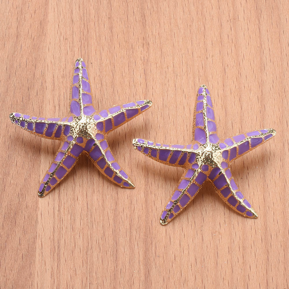 Alloy Purple Starfish Pentagram Stud Earrings