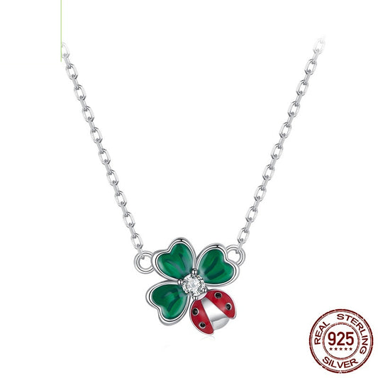 S925 Sterling Silver Ladybug Necklace Ring Earring Set