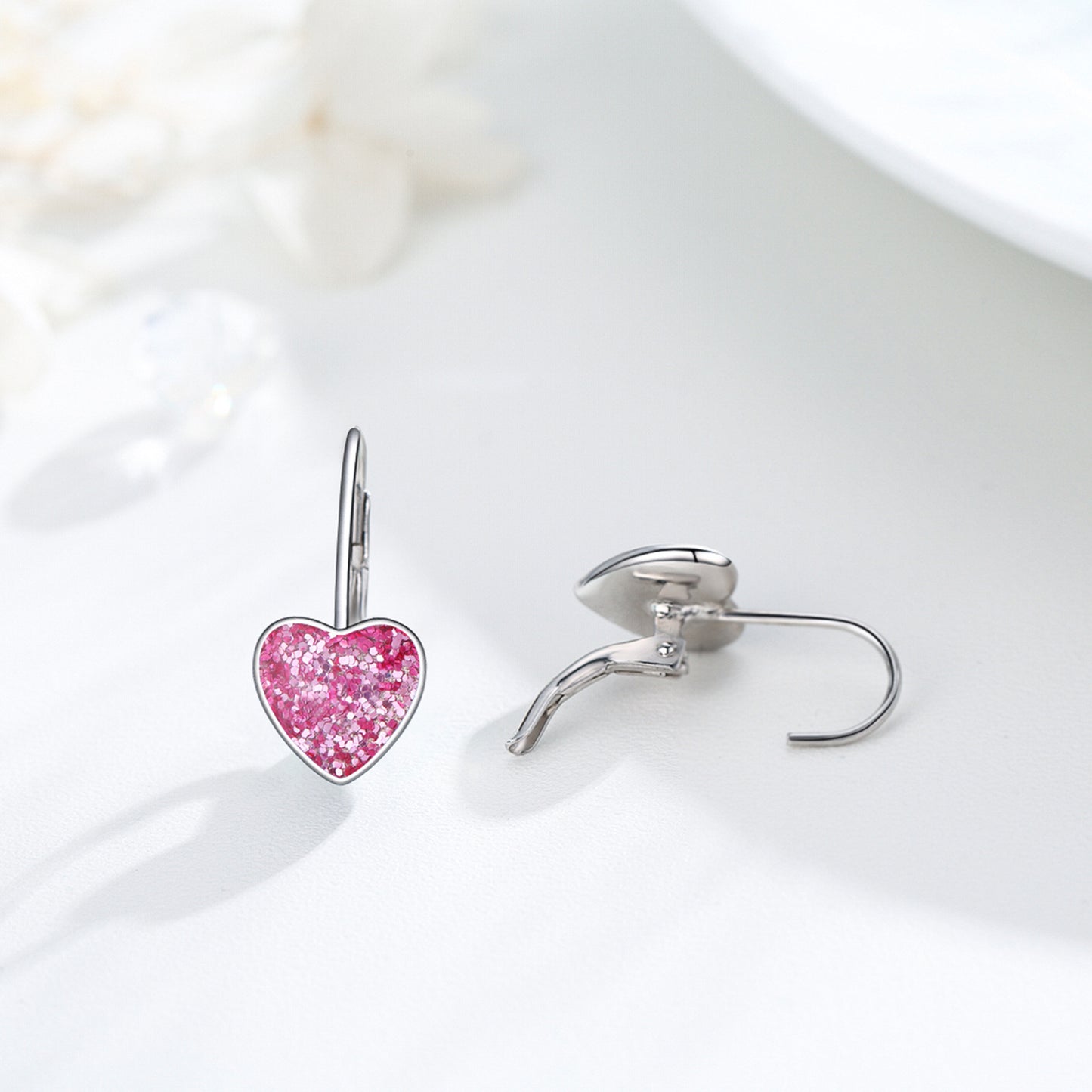 925 Sterling Silver Heart Dangle Hoop Earrings