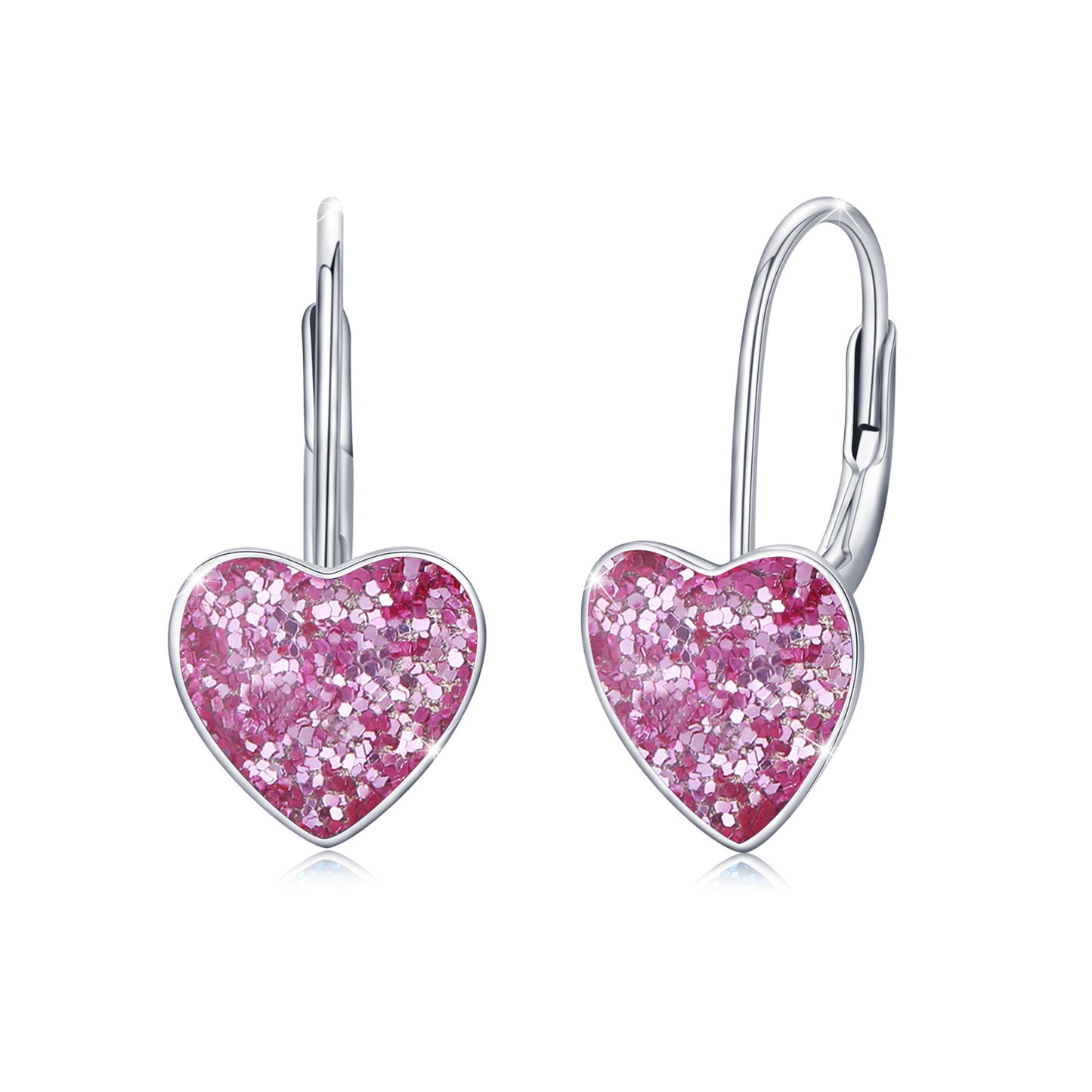 925 Sterling Silver Heart Dangle Hoop Earrings