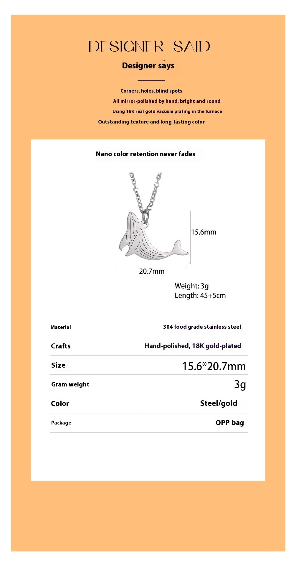 Sea World Animal Stainless Steel Pendant Necklace