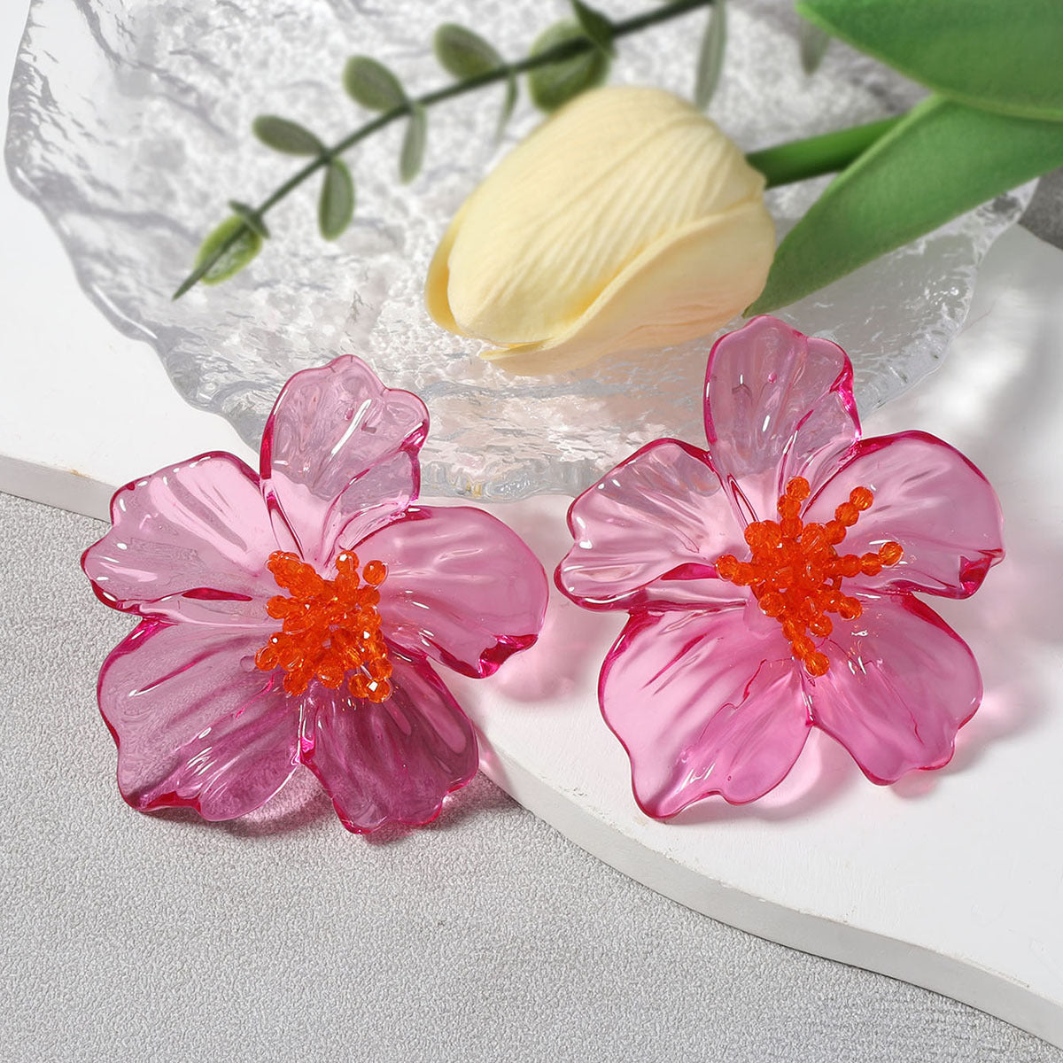 Exaggerated Fashion Acrylic Transparent Flower Stud Earrings