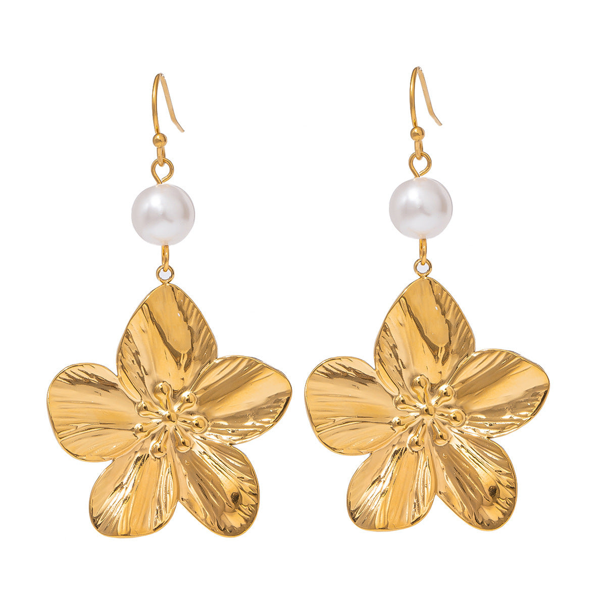 Ins18k Gold Stainless Steel Flower Earrings