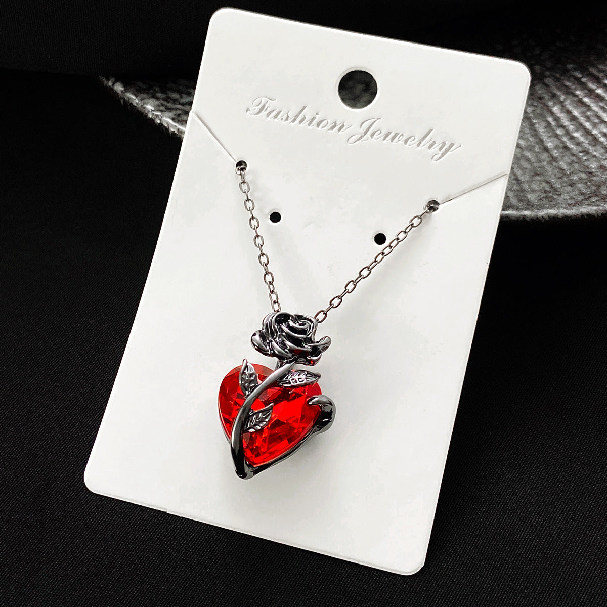 Heart Rose Flower Chain Pendant Necklace