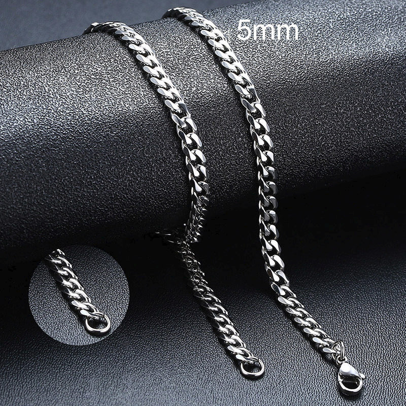 Stainless Steel Necklace Six-sided Grinding Cuban Link Chain Personality Simple Sweater Chain