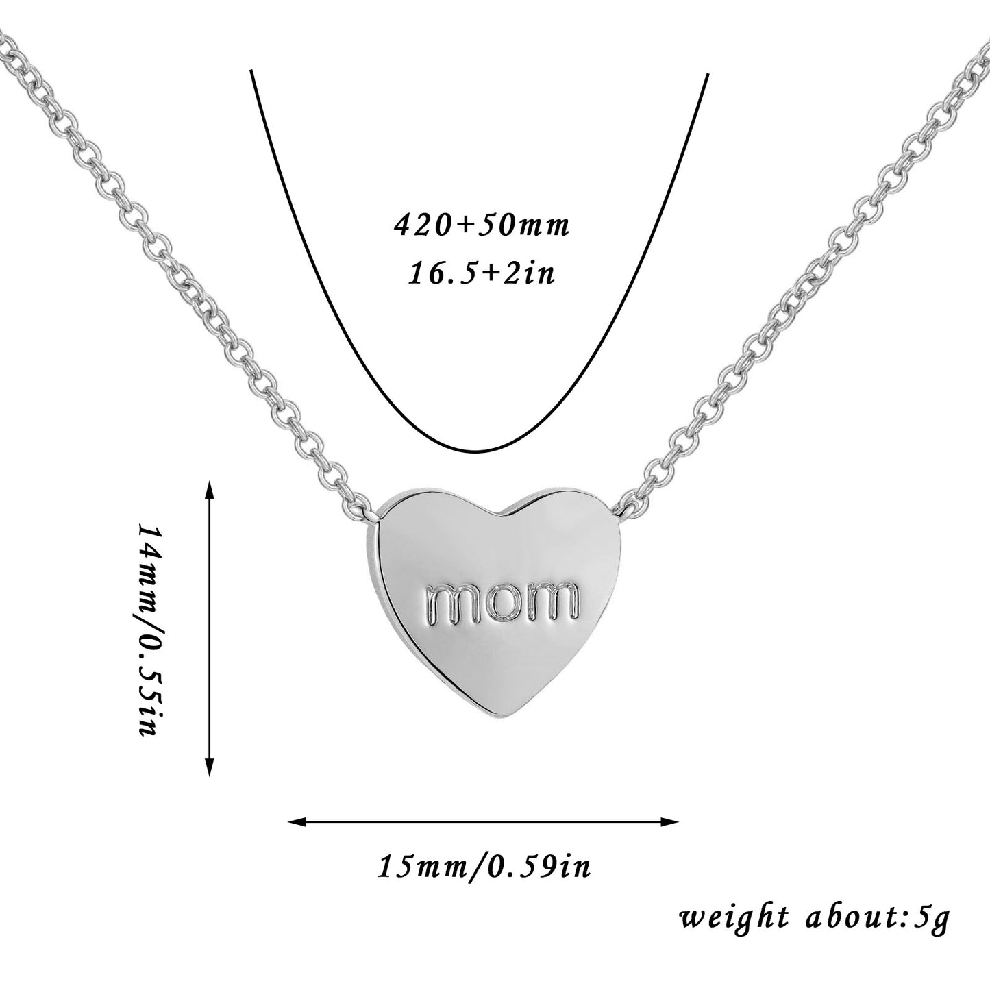 Loving Heart Zircon Mother's Day Corrosion Letter Mom Geometric Brass Double Open Peach Heart Necklace