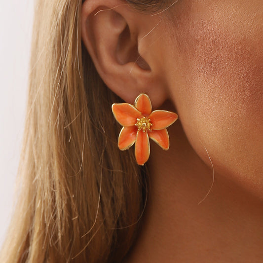 Vintage Color Enamel Flower Stud Earrings