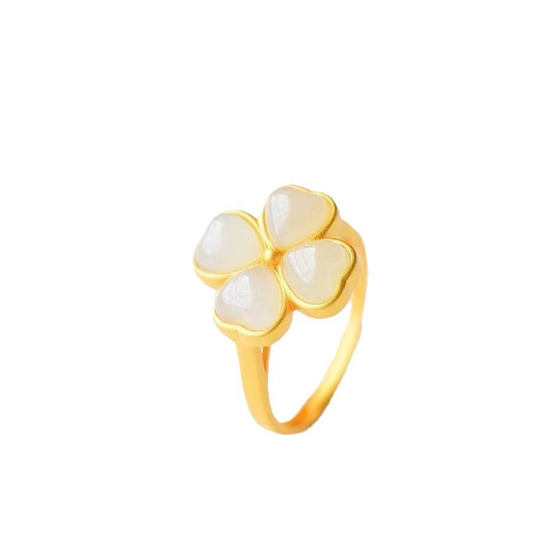 Four-Leaf Clover Jade Retro Ring