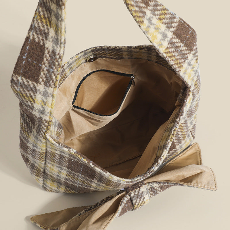 Plaid One-shoulder Simple Underarm Commute Tote Bag