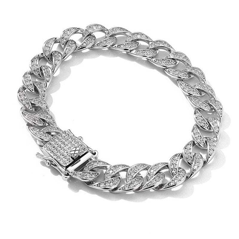 Sterling Silver Moissanite Cuban Link Chain Bracelet Full Diamond