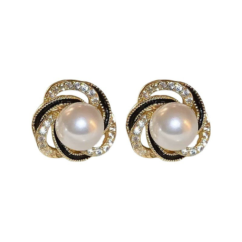 Light Luxury Diamond-Encrusted Red Pearl Earrings