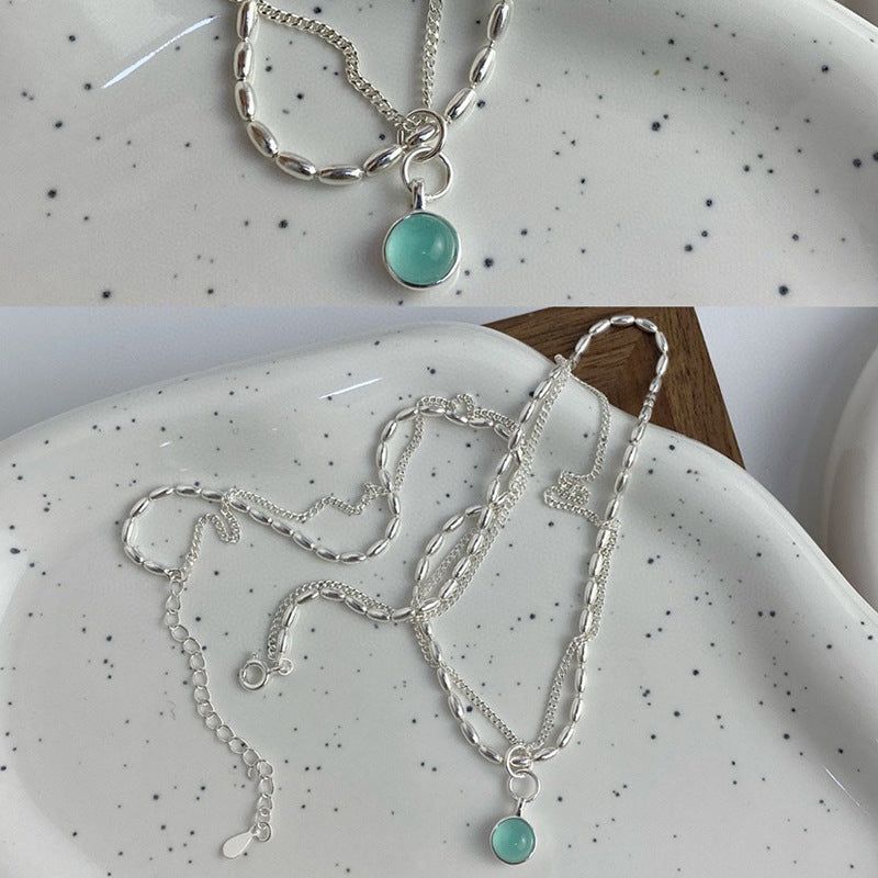 Design Inspired Double-layer Lake Green Pendant Necklace