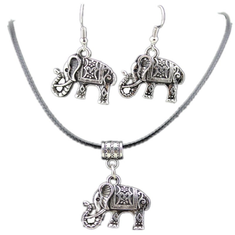 Alloy Elephant Necklace Earrings Jewelry Set