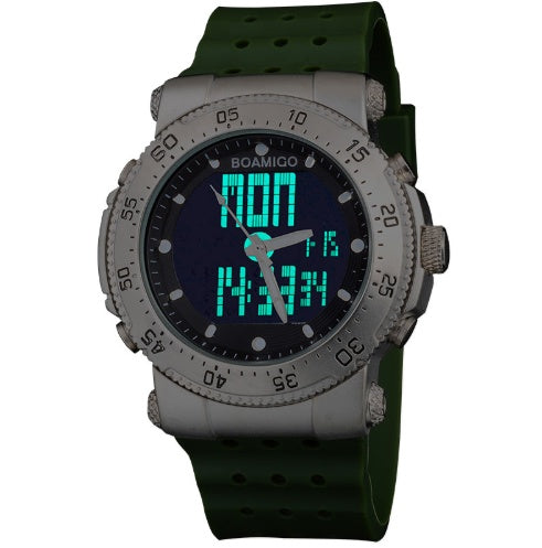 waterproof double display military style silicone band watch