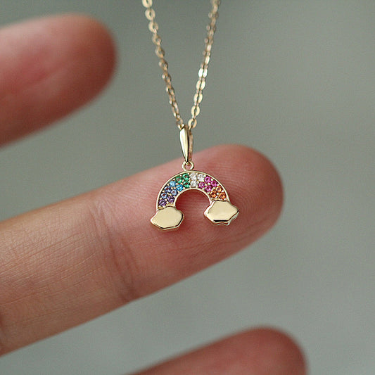 9K Gold Exquisite Colorful Zircon Rainbow Pendant Necklace