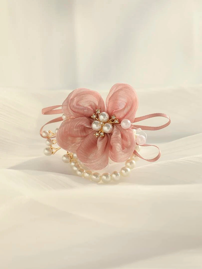 Flower & Faux Pearl Wrist Corsage