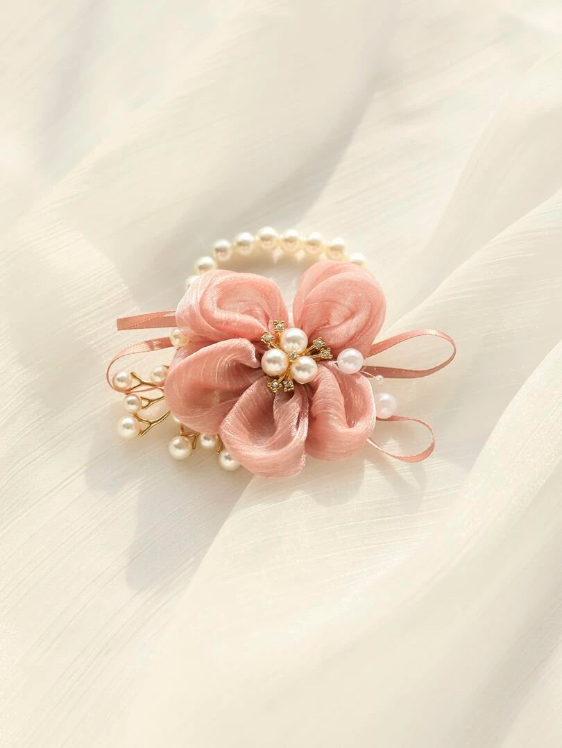 Flower & Faux Pearl Wrist Corsage