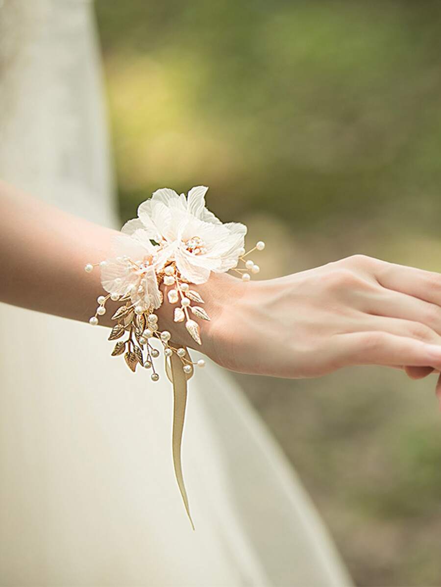 Faux Pearl & Flower Wrist Corsage