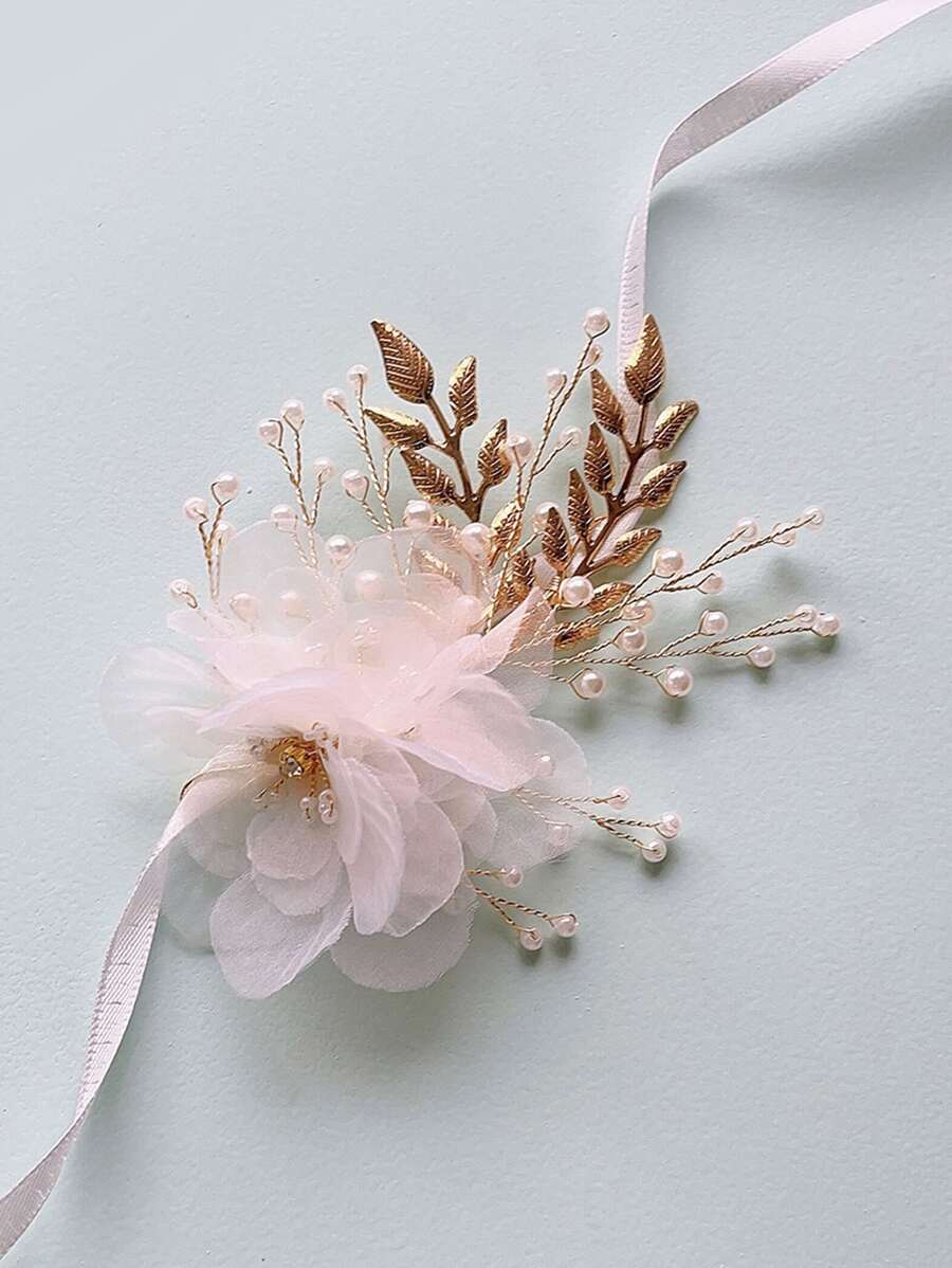 Faux Pearl & Flower Wrist Corsage