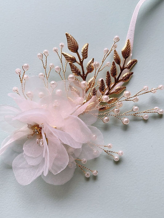 Faux Pearl & Flower Wrist Corsage