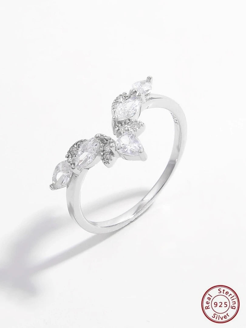 Sterling Silver Zirconia Leaf Ring