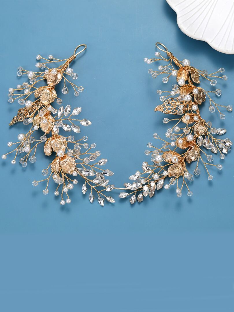 Wedding Leaf Pearl & Rhinestone Soft Chain Headband