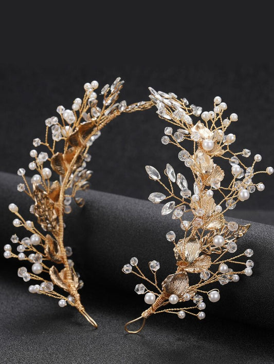 Wedding Leaf Pearl & Rhinestone Soft Chain Headband