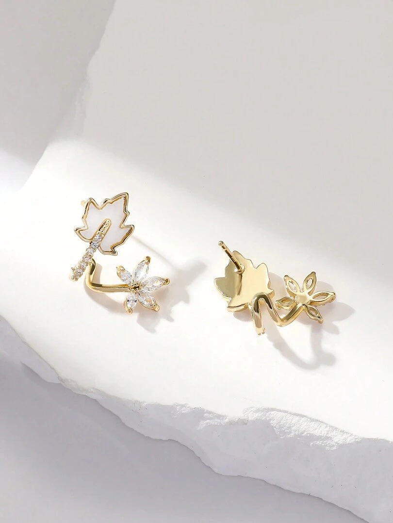 Zirconia Maple Leaf Ear Crawler Earrings