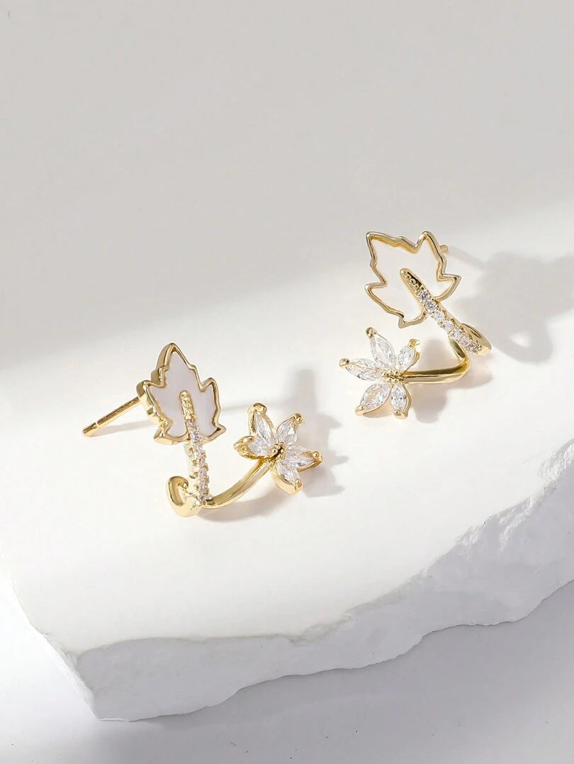 Zirconia Maple Leaf Ear Crawler Earrings