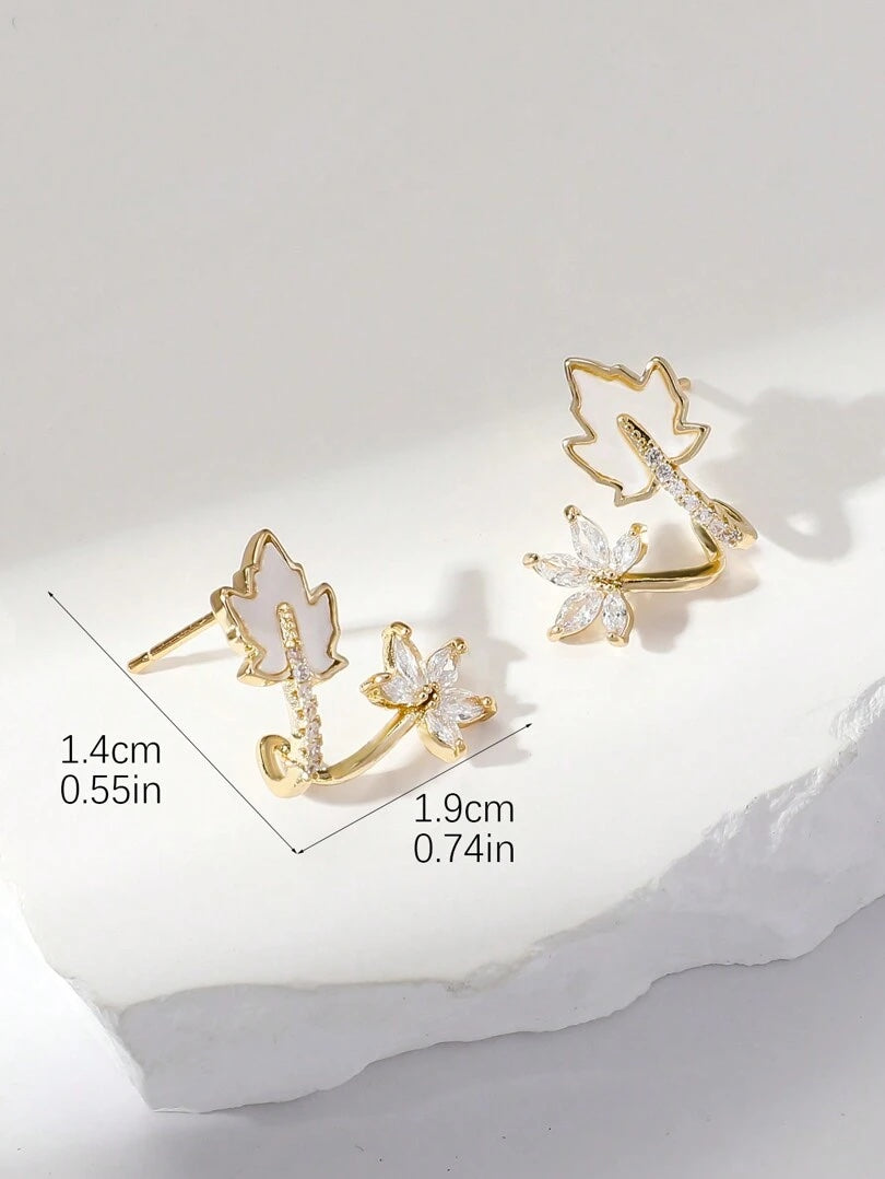 Zirconia Maple Leaf Ear Crawler Earrings