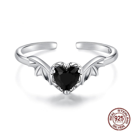 Black Zirconium Heart Wings Ring