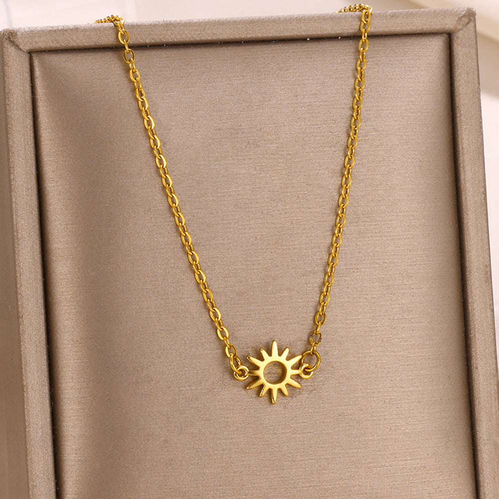 Sun Hollow 18K Gold Stainless Steel Pendant Necklace, Bracelet, Anklet