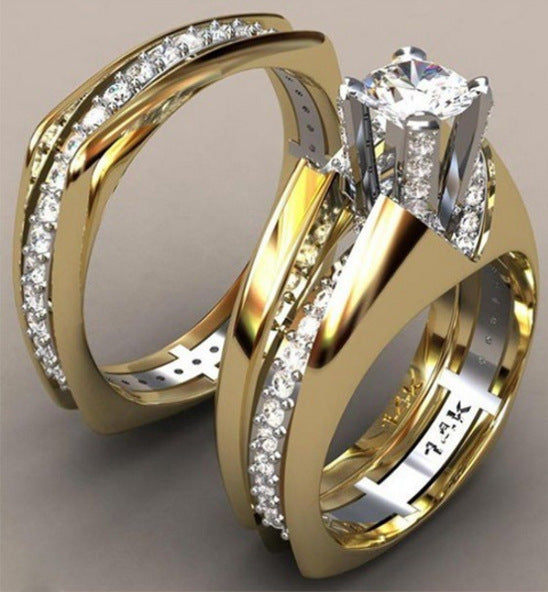 Plated 18K Gold Color Separation Simulation Diamond Ring Set