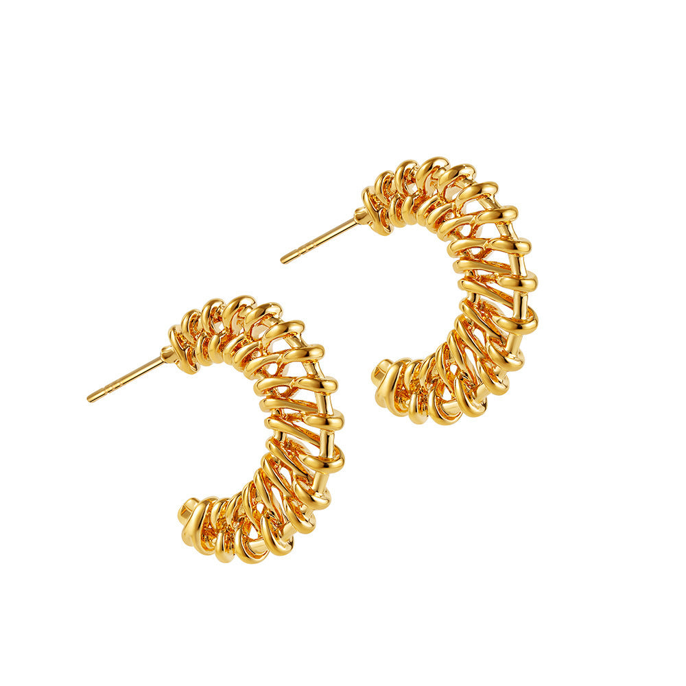 18K Gold Woven Crescent Stud Earrings