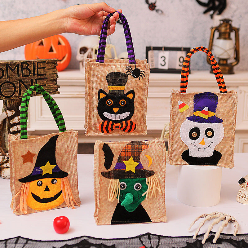 Halloween Candy Tote Bag For Kids Funny Creative Witch Skull Pumpkin Gift Handbag