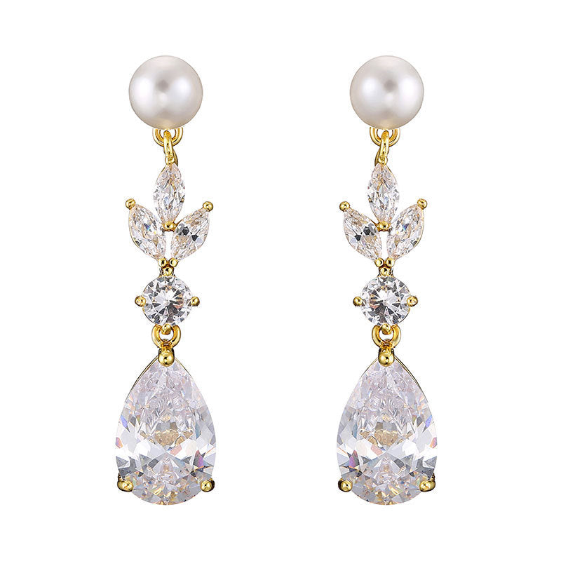 Fashion Leaves Zircon Water Drop Earrings